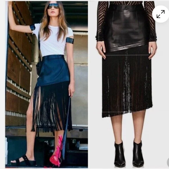 Helmet Lang Black Lamb Leather and Fringe Skirt EUC - Picture 3 of 14